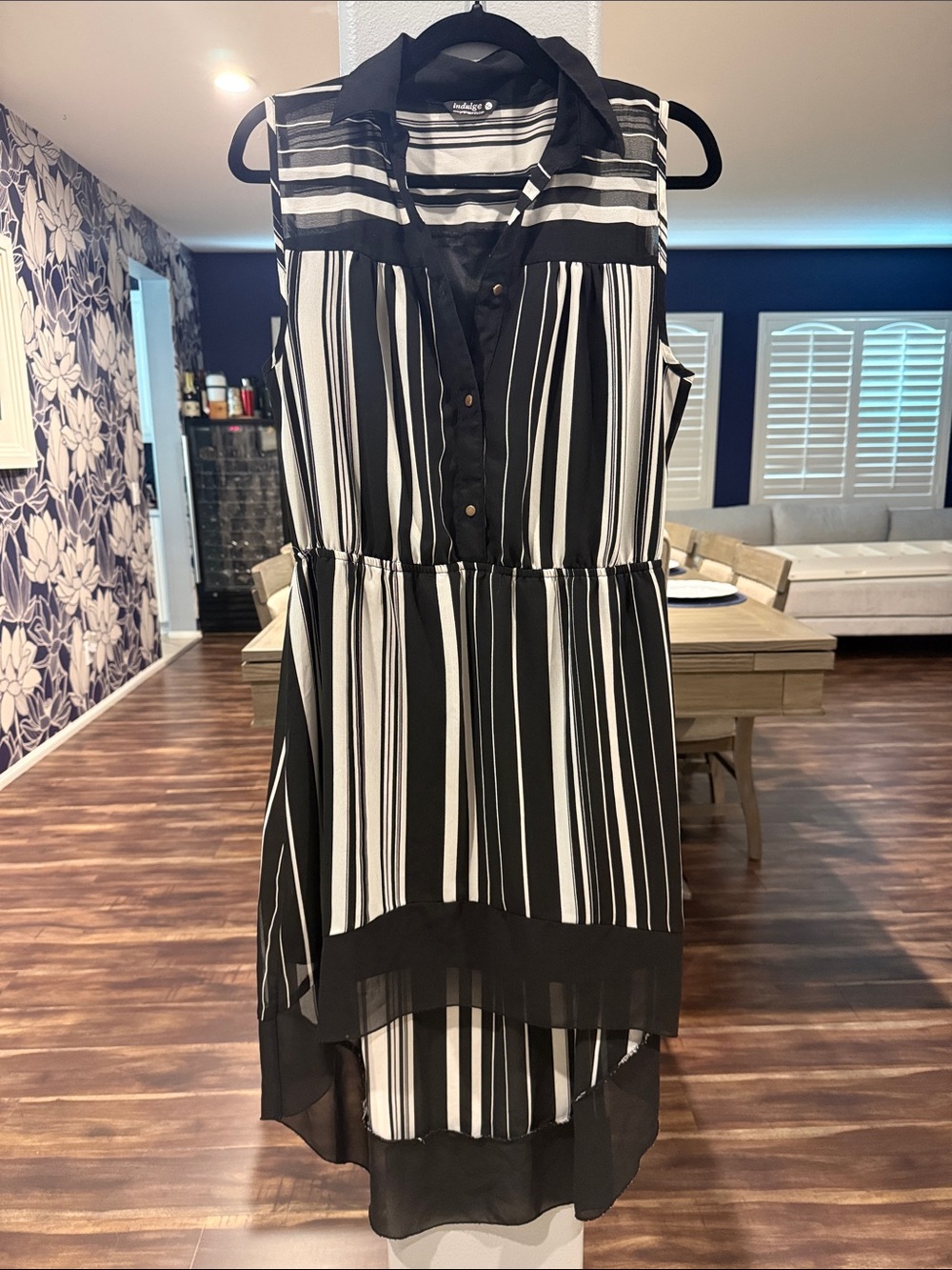 indulge Black & White Sleeveless Striped High-Low Dress